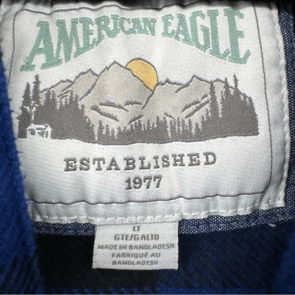 American Eagle Mens Flannel Shirt Hoodie Large Tall Plaid Shacket Removable Hood - Picture 4 of 11
